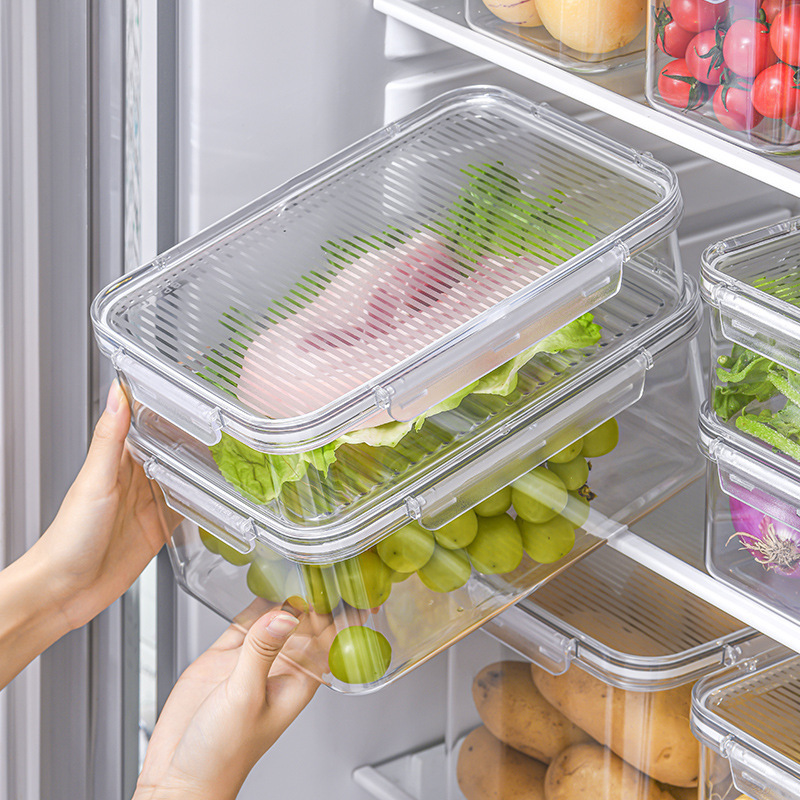 Caja de almacenamiento transparente PTE casera de cocina de frutas y verduras caja de almacenamiento y acabado de ingredientes congelados caja de preservación para refrigerador
