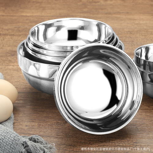 Wholesale stainless steel bowl with double-layer insulation, thickened for school canteens, kindergartens, commercial use, anti-scalding, high-legged lotus platinum bowl