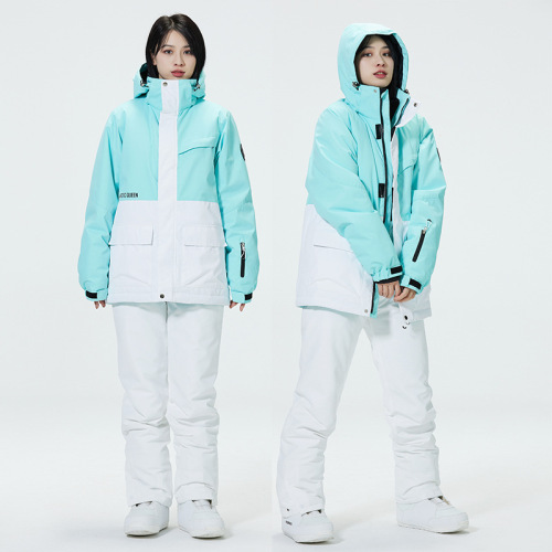 New unisex snowboard suit set, warm and thick Korean-style snowboard jacket and pants set