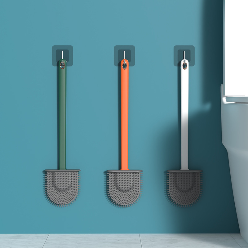Household silicone toilet brush set, toilet bathroom silicone cleaning brush, floor-standing electroplated toilet brush combination