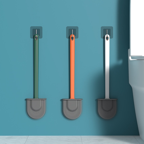 Household silicone toilet brush set, toilet bathroom silicone cleaning brush, floor-standing electroplated toilet brush combination