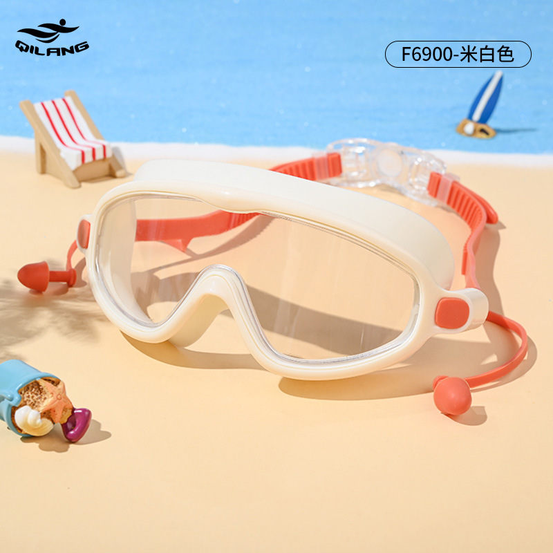 Gafas de Natación de Montura Grande con Antivaho de PC, Impermeable, Tapones Integrados, para Natación Profesional