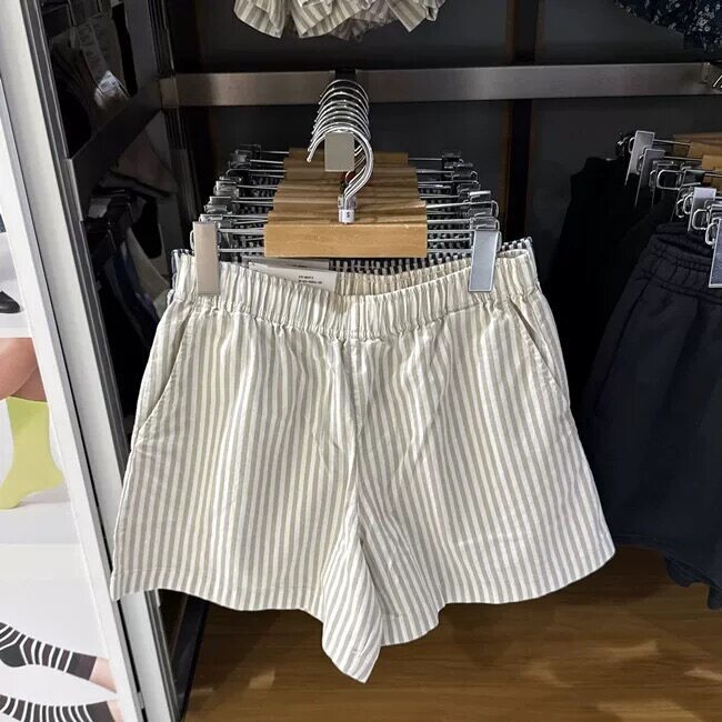 High-Quality Women's Cotton Comfortable Shorts Summer Striped Straight Pants 2026 Spring/Summer New Model 483913