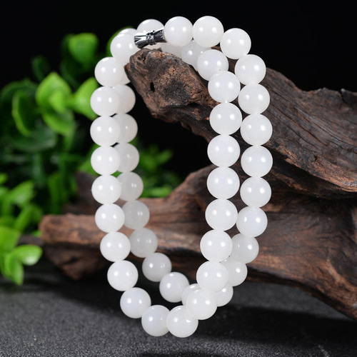 Xinjiang Hotan Mutton Fat White Gold Silk Jade Women's Ball Bead Necklace Jade Jade Necklace Manufacturer Live Welfare Model
