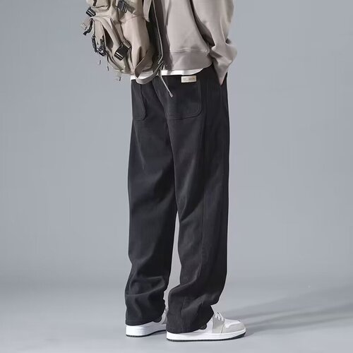 Corduroy pants, men's autumn and winter loose straight wide-leg protective pants, men's winter fashion brand sports casual pants