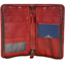 头层牛皮护照包多功能多卡位卡片包钢笔夹透明窗拇指孔推拉证件包