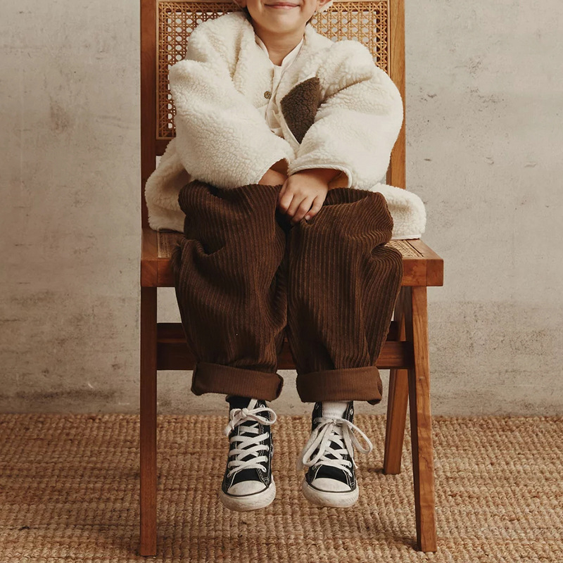 25 봄과 가을 새로운 양고기 울 재킷 디자인 크루 넥 싱글 브레스트 아동복 재킷 소년 소녀  긴 소매 카디건