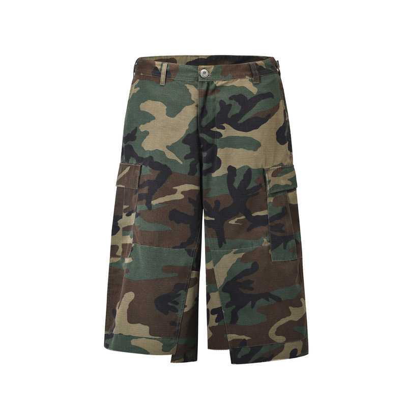 European and American High Street Washed Loose Wide Leg Profile Camouflage Print Capri Pants Jeans Casual Pants