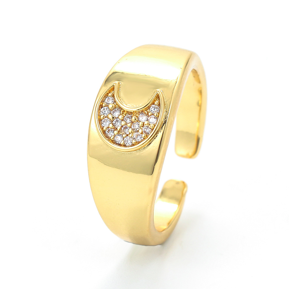 Open Rings Classification Birthday Occasion Copper Material Fashion Simple Crescent Micro-set Zircon Opening Adjustable Copper Ring