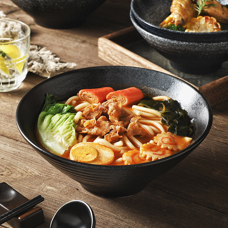 Wholesale Noodle Bowl, Commercial Ceramic Noodle Bowl, Black Stoneware Soup Rice Bowl, Spicy Hot Noodle Restaurant Snail Noodle Bowl