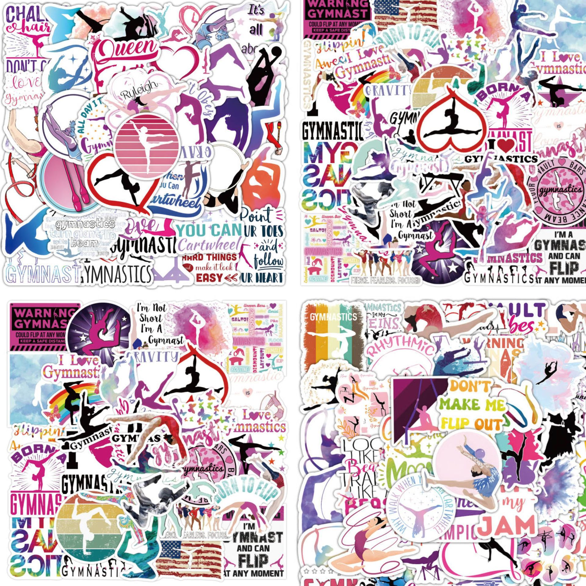 New Cross-Border 150-Piece Gymnastics Graffiti Stickers for Sports, Yoga, Fitness, Helmet Decoration, Water Bottle, Planner, Waterproof Stickers