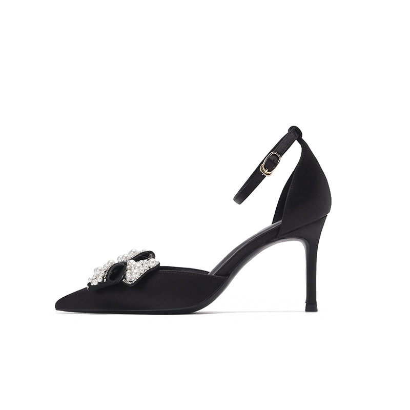 Z-52 Fiocco con diamanti Fata Bianco a punta alta Tacco sottile Singolo raso damigella d'onore Scarpe da sposa Sandali temperamento_voghion.com