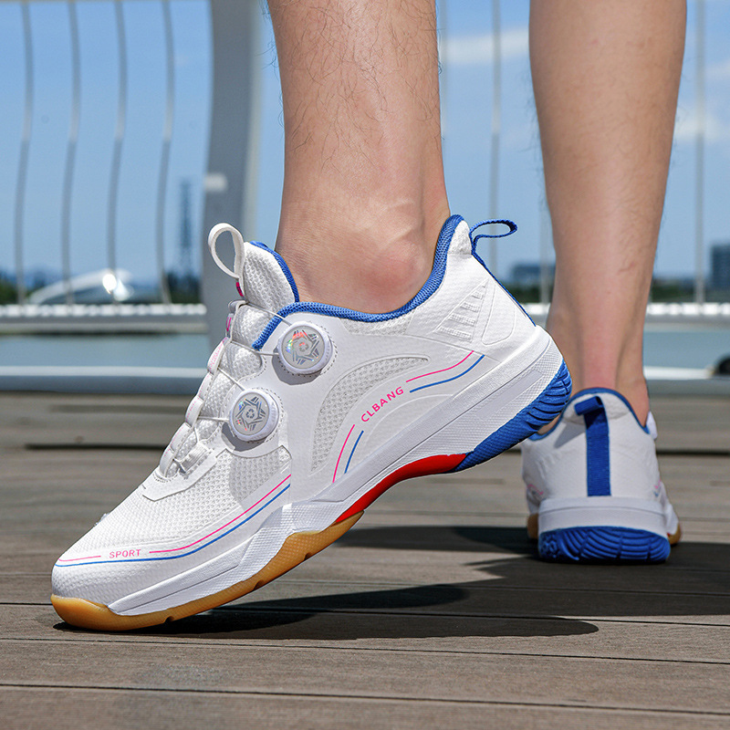 New Style Rotating Buckle Casual Badminton Shoes, Breathable Couple Style Lightweight Table Tennis Sneakers, Men's Tennis Training Shoes New Style Rotating Buckle Casual Badminton Shoes, Breathable Couple Style Lightweight Table Tennis Sneakers, Men's Tennis Training Shoes