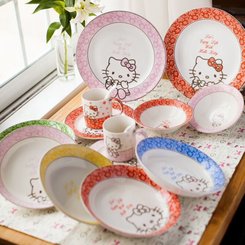 Kitty Japanese style tail single ceramic tableware dish cat plate household cute Rice Bowl creative children mug