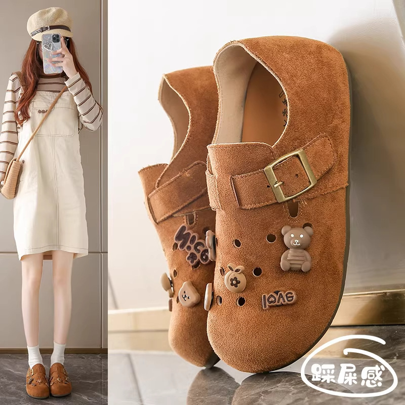 Genuine Leather Birkenstock Shoes for Women 2026 New Retro Full-Cover Casual Clogs with Soft Soles, Breathable Slip-On Shoes