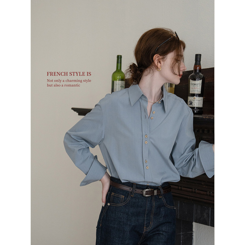 2026 Spring New "Frida's Rose" Suede-Like Textured French-Style Long-Sleeve Shirt with Embroidered Back for Commuting