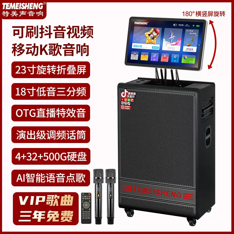 移动户外直播广场舞音响功放一体机带显示屏家用K歌视频蓝牙音箱