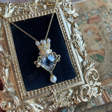 s925銀桃心白水晶愛心造型復古古董珍珠皇冠設計仙氣鎖骨鏈項鏈