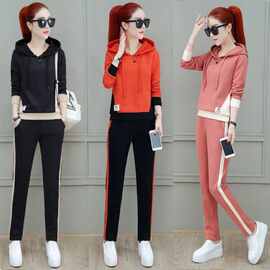 休闲运动套装女春秋2020新款洋气宽松时尚长袖连帽卫衣两件套批发