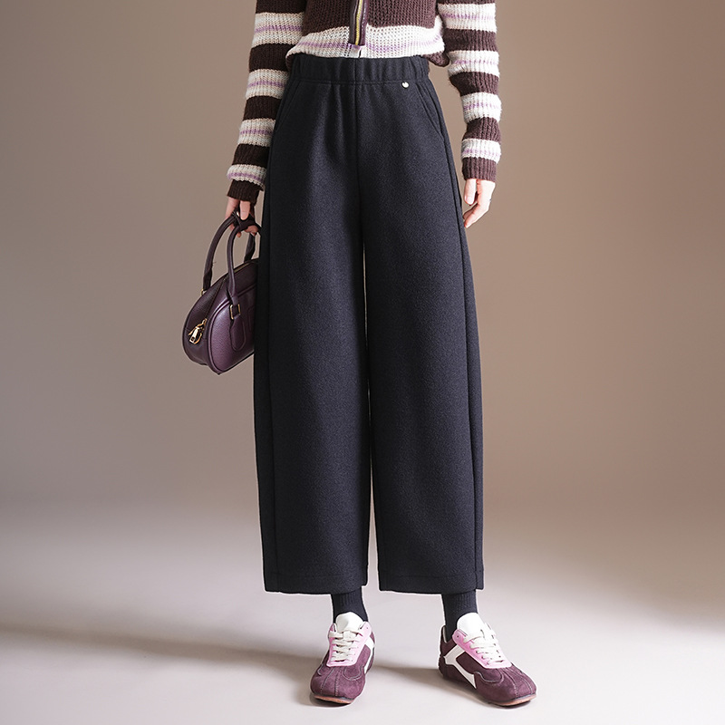 羊绒时尚气球裤小个子九分休闲裤女2025年秋冬季新款松紧腰直筒裤