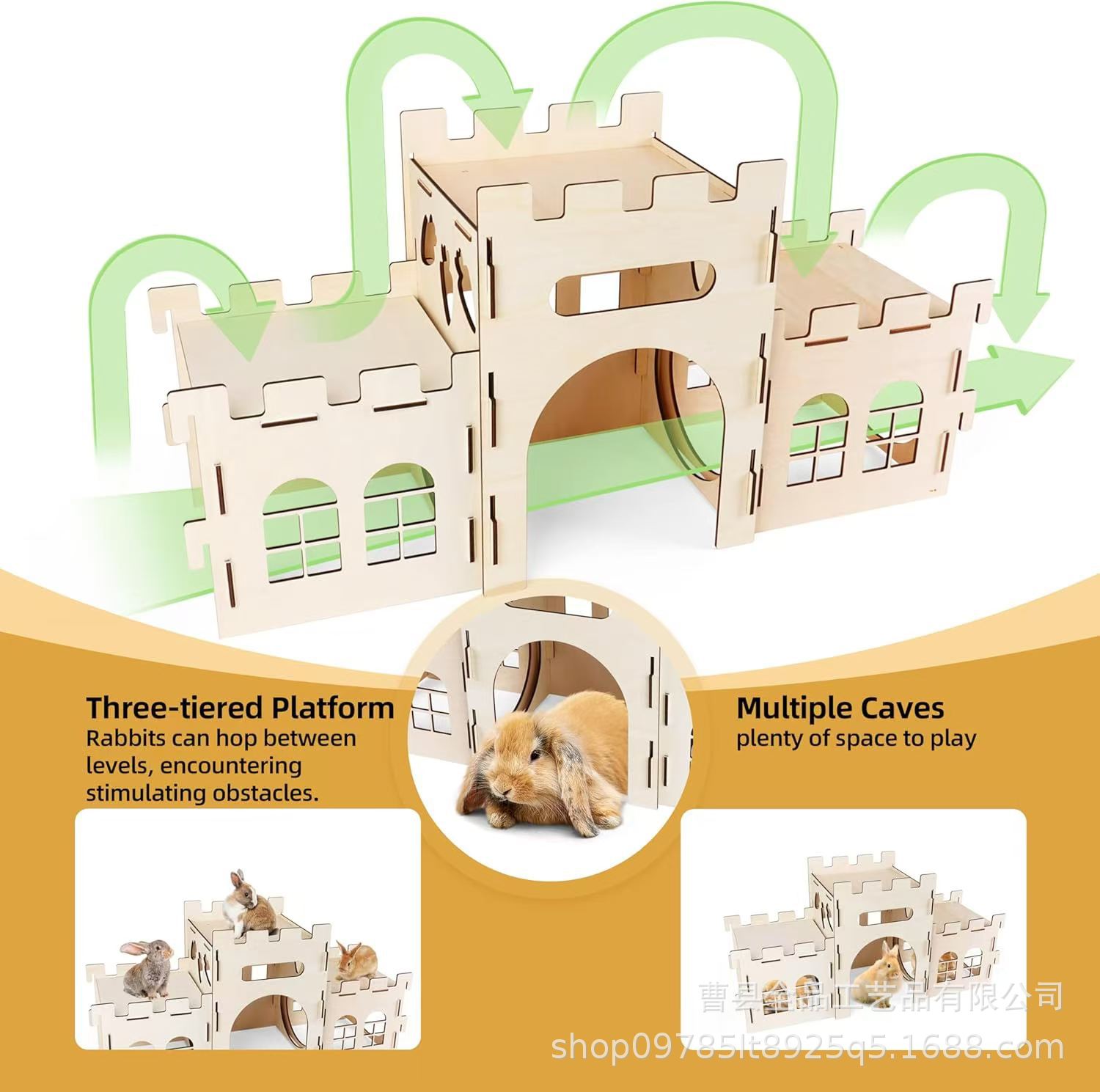Castillo de conejito de madera transfronterizo Casa de refugio para mascotas Jaula de madera para mascotas de varias habitaciones con escalera extraíble