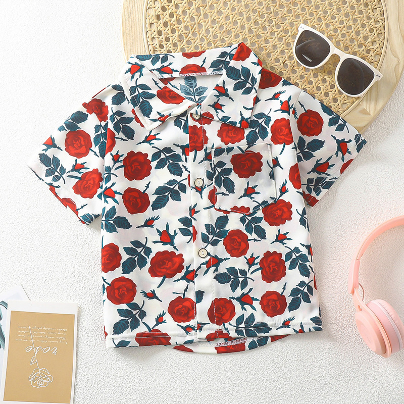 Children's Shirts for Boys and Girls, Collared Shirts, Summer Baby Short-Sleeved Korean Floral Tops, Doll Shirts, Category a