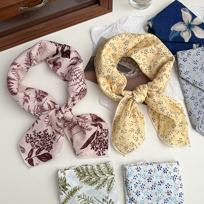 55 bufanda de seda, cinturón para el cabello, algodón y lino, bufanda cuadrada pequeña, arte coreano, moda de todo fósforo, primavera y otoño, nueva bufanda de temperamento, bufanda