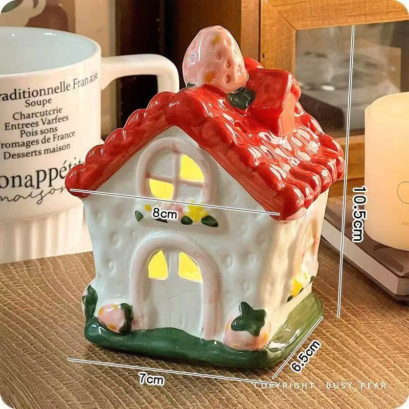 Lovely cerámica casa de fresas lámpara de noche día de San Valentín regalo de cumpleaños para niños decoración de escritorio adornos