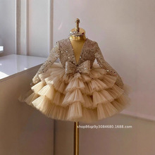 儿童周岁礼服速卖通爆款亮片蓬蓬裙花童主持人模特走秀钢琴演出服