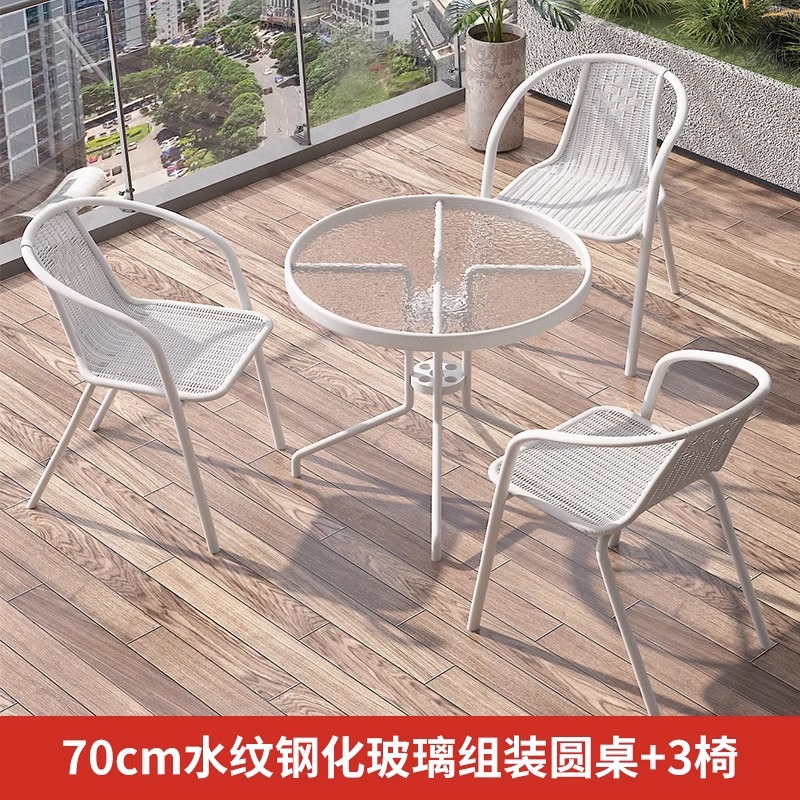 70cm water pattern tempered glass assembled round table +3 chairs