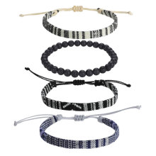 跨境爆款民族风编织手链复古百搭火山石布艺手绳亚马逊工厂货源