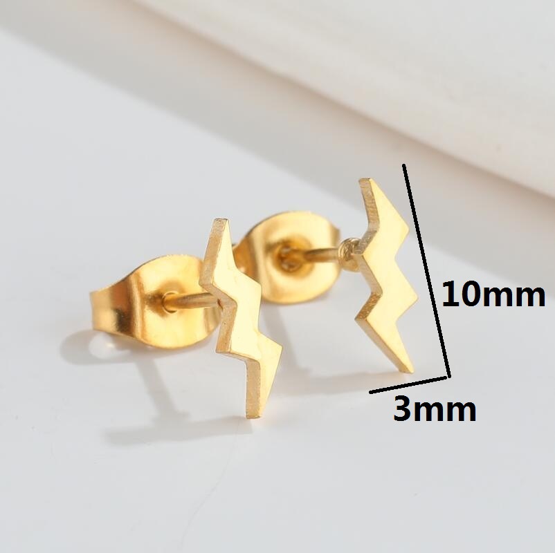 8g Weight Earrings Event & Party Supplies PVD Coated Gold Plating Process PVD Coated 18K Gold Real Gold Plated Heart Shape Key Lightning 304 Stainless Steel Fashion Waterproof Non Tarnish Ear Studs
