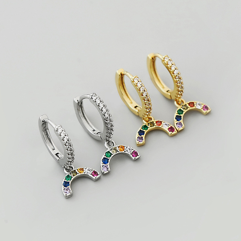 Retro Zirconia Rainbow Pendant Copper Earrings Wholesale Nihaojewelrypicture2