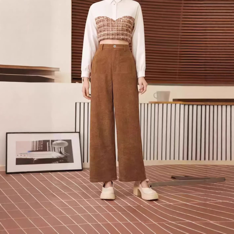 Women's Corduroy Wide-Leg Pants for Commuting, Spring and Autumn, Slim Fit, High-End Casual Style, Petite Narrow Straight-Leg Pants Women's Corduroy Wide-Leg Pants for Commuting, Spring and Autumn, Slim Fit, High-End Casual Style, Petite Narrow Straight-Leg Pants