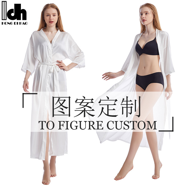 Cross-border Ladies Home Clothing Foreign Trade Pajamas Party Dress European and American Bridesmaid Dress Long Bathrobe Specified Pattern