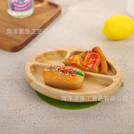 跨境竹制儿童围兜圆餐盘碗带硅胶吸盘强吸力水杯婴儿辅食餐具