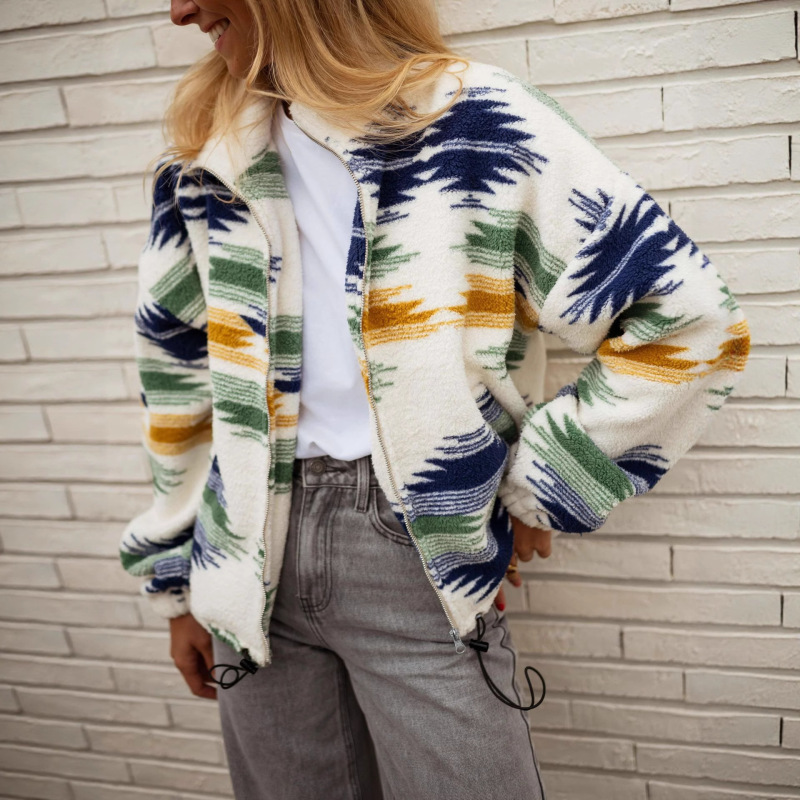 Autumn and Winter New European and American Cross-Border Amazon Aliexpress Hot-Selling Popular Printed Plush Jacket Sweatshirt Winter Jacket