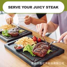 跨境木质餐盘家用加厚带凹槽切肉板汉堡店牛排小吃实木托盘分隔