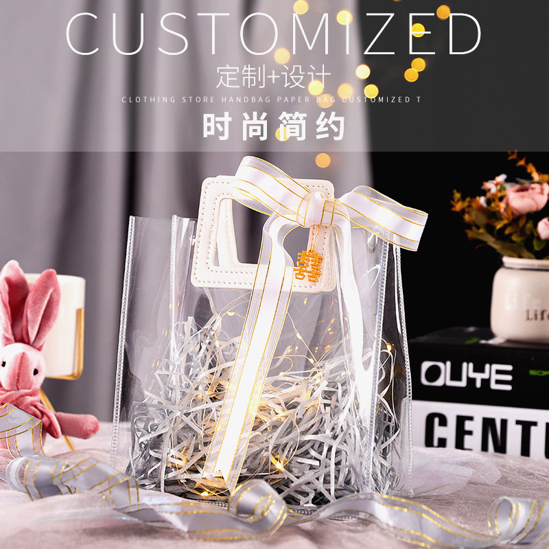 Pvc Transparent Handbag Souvenir Wedding Candy Bag Wholesale Ins Gift Hand Carry Plastic Packaging Gift Bag Customization