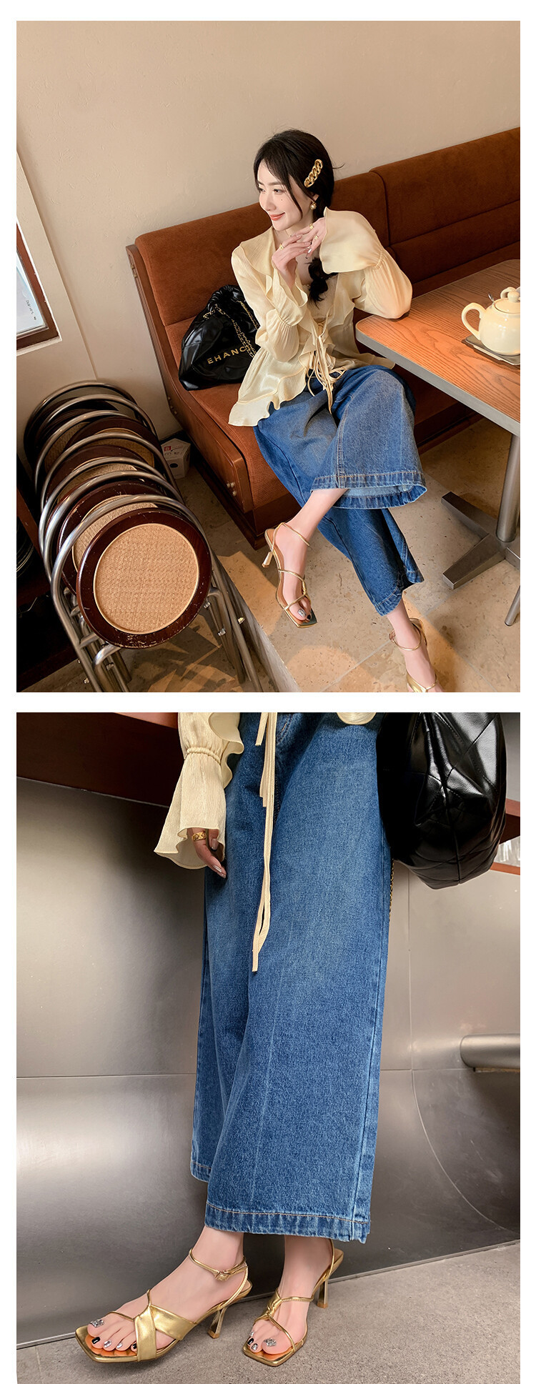 Sandal cao gót nữ hở mũi quai khóa cổ chân gót nhọn 9 cm — Màu vàng, Màu trắng be, Màu bạc chi tiết 16