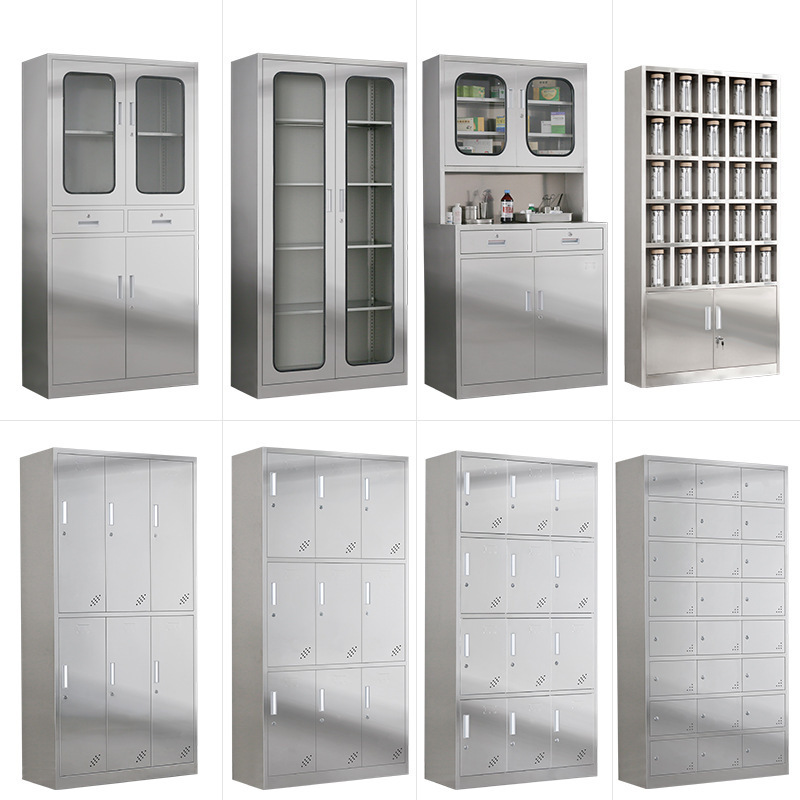 Área inoxidable personal dormitorio armario de almacenamiento limpio de polvo taller con cerradura armario de doble capa de personal de múltiples puertas