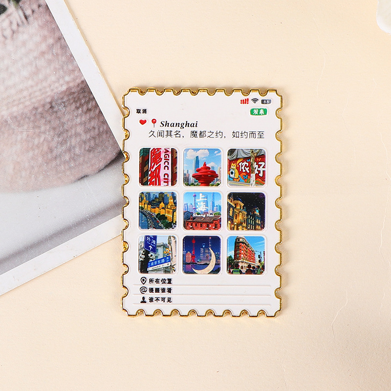 木製冷蔵庫マグネット カスタムメイド クリエイティブ マグネット式 文化的・創造的なDIY 上海観光名所 エポキシ樹脂製お土産グッズ