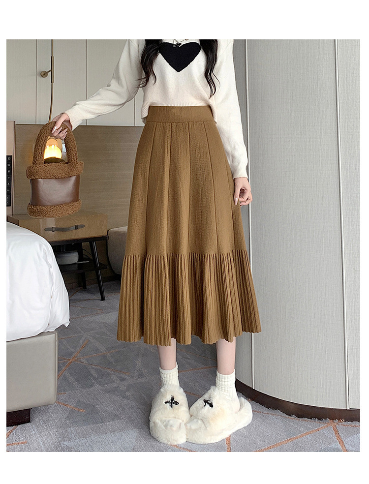 Pleated Knitted Skirt Women'S Autumn And Winter New Fashion High Waist Korean Version Casual And Thin Big Swing Skirt A-Shaped Skirt Umbrella Skirt 41 Undefined