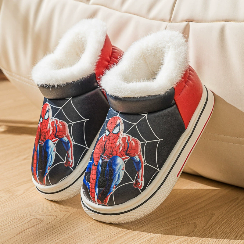 2024 осень и зима новый человек-паук совместный детский хлопчатобумажный туфель носить на улице в домашних условиях нескользящий толстый фон плюшевый теплый оптовый
