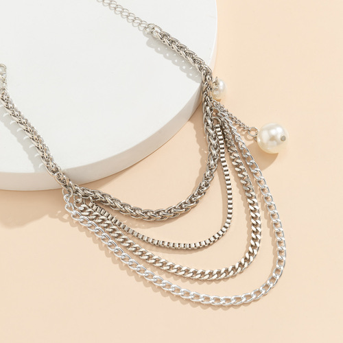 Cross-border jewelry from Europe and America, sweet and cool punk metal fringe chain ankle chain for women, imitation pearl beach pendant ankle accessory