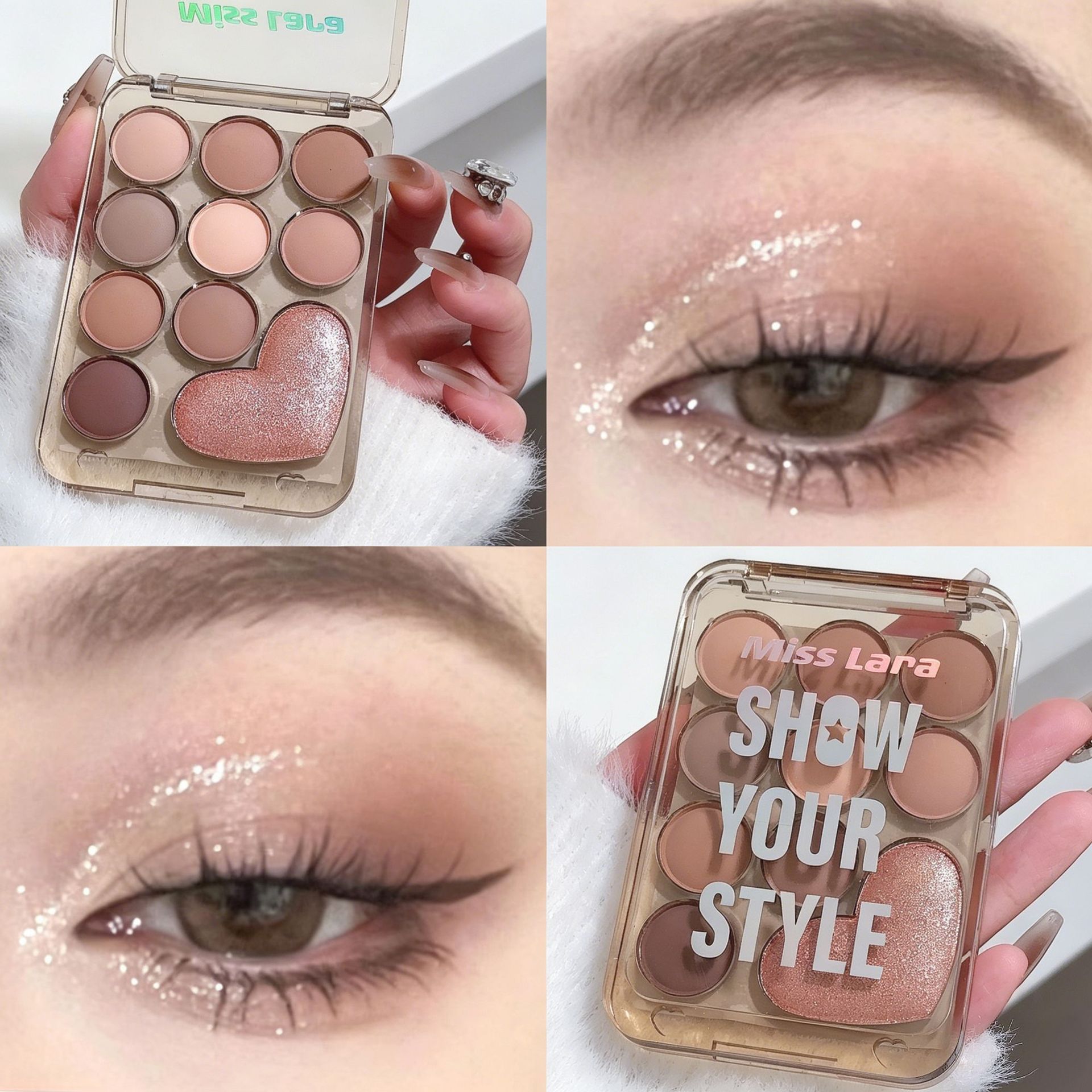 Transfronterizo Miss Lara amor diez colores de sombras de ojos de alto brillo en un disco mate parpadeante impermeable no es fácil quitar el maquillaje disco de sombras de ojos
