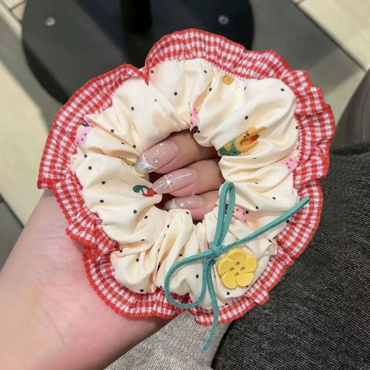 Coreano de encaje a cuadrícula anillo de cabello de intestino para mujeres 2026 nuevo estilo de cabello in-viento de gran tamaño bolas de cabello flor de tocado