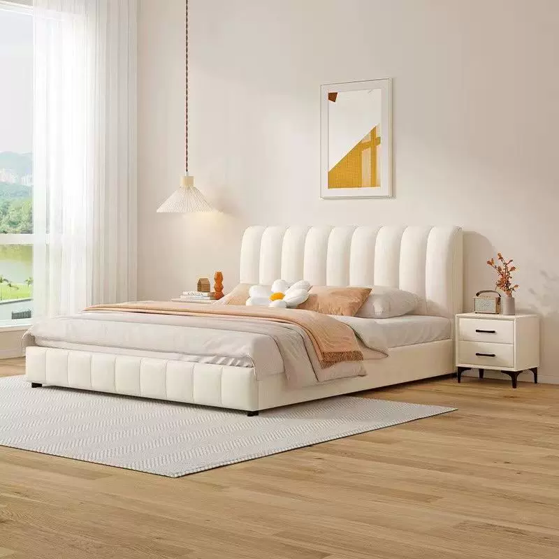 奶油风布艺床科技布实木床双人主卧大床轻奢婚床家用软包床单人床