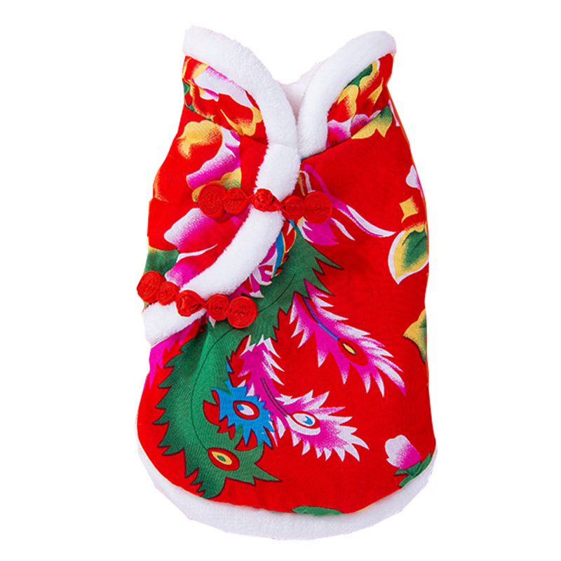 Otoño y invierno perros de tamaño mediano y grande cabello dorado perros de estilo nacional noreste chaqueta de algodón de flores perros de Año Nuevo ropa de perros de mascotas