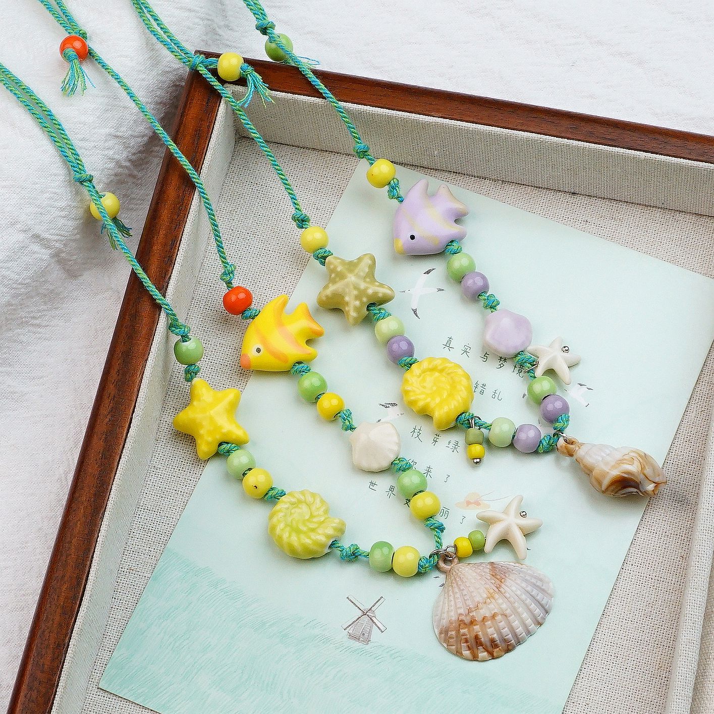 景德镇陶瓷海洋系海螺多巴胺色项链简约可爱百搭闺蜜饰品货源批发